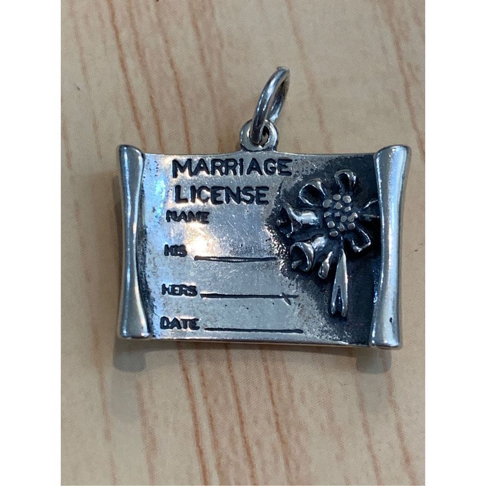 Wedding Marriage License Sterling Silver Jewelry Charm